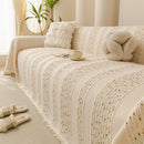 9 of 25:Textured Striped Sofa Throw Cover, Soft Woven Couch Protector with Fringe Edges 