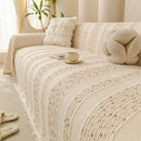 16 of 25:Textured Striped Sofa Throw Cover, Soft Woven Couch Protector with Fringe Edges 