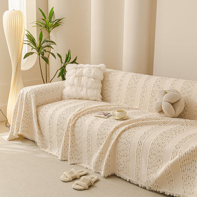 15 of 25:Textured Striped Sofa Throw Cover, Soft Woven Couch Protector with Fringe Edges 