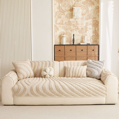 2 of 30:Cozy Plush Sofa Topper with Raised Wave Texture, Non-Slip Furniture Protector Cover 