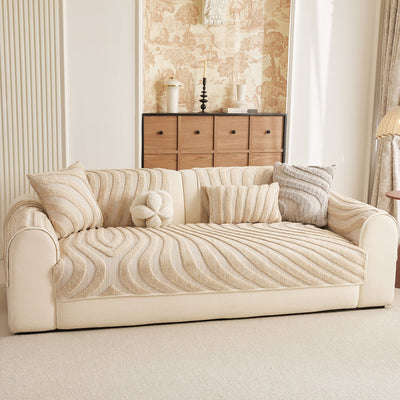 23 of 30:Cozy Plush Sofa Topper with Raised Wave Texture, Non-Slip Furniture Protector Cover 