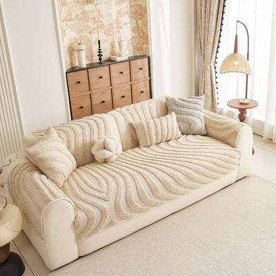 4 of 30:Cozy Plush Sofa Topper with Raised Wave Texture, Non-Slip Furniture Protector Cover 