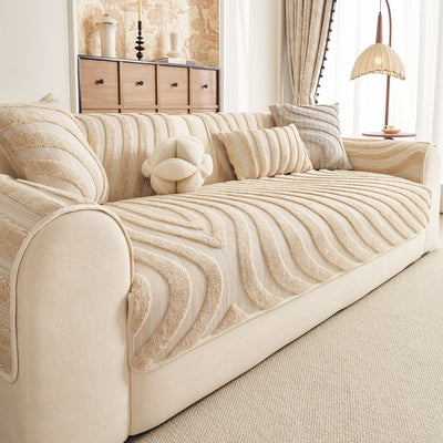 17 of 30:Cozy Plush Sofa Topper with Raised Wave Texture, Non-Slip Furniture Protector Cover 