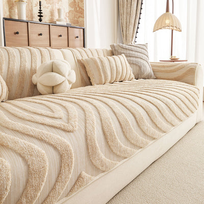 14 of 30:Cozy Plush Sofa Topper with Raised Wave Texture, Non-Slip Furniture Protector Cover 