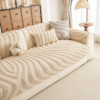 19 of 30:Cozy Plush Sofa Topper with Raised Wave Texture, Non-Slip Furniture Protector Cover 