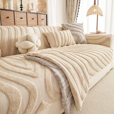 6 of 30:Cozy Plush Sofa Topper with Raised Wave Texture, Non-Slip Furniture Protector Cover 