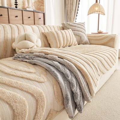 15 of 30:Cozy Plush Sofa Topper with Raised Wave Texture, Non-Slip Furniture Protector Cover 