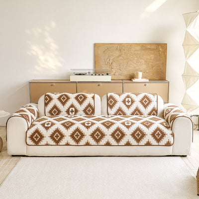30 of 32:Cozy Thickened Sherpa Sofa Protector, Geometric Non-Slip Couch Cover for Pets & Kids 