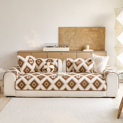 3 of 32:Cozy Thickened Sherpa Sofa Protector, Geometric Non-Slip Couch Cover for Pets & Kids 