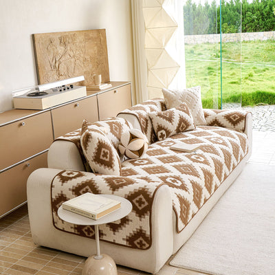 8 of 32:Cozy Thickened Sherpa Sofa Protector, Geometric Non-Slip Couch Cover for Pets & Kids 