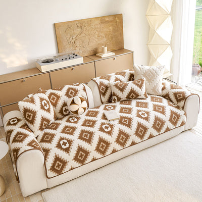 6 of 32:Cozy Thickened Sherpa Sofa Protector, Geometric Non-Slip Couch Cover for Pets & Kids 