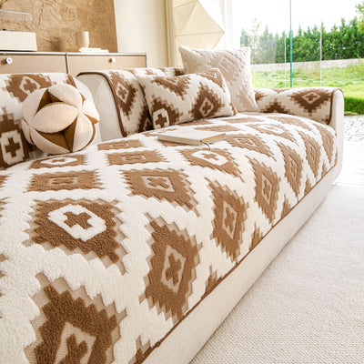 15 of 32:Cozy Thickened Sherpa Sofa Protector, Geometric Non-Slip Couch Cover for Pets & Kids 