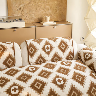 29 of 32:Cozy Thickened Sherpa Sofa Protector, Geometric Non-Slip Couch Cover for Pets & Kids 