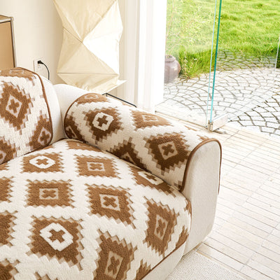24 of 32:Cozy Thickened Sherpa Sofa Protector, Geometric Non-Slip Couch Cover for Pets & Kids 