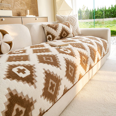 20 of 32:Cozy Thickened Sherpa Sofa Protector, Geometric Non-Slip Couch Cover for Pets & Kids 