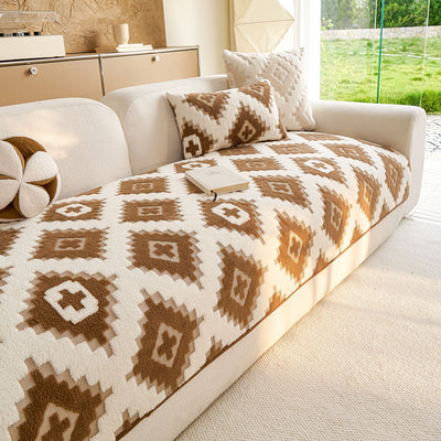 27 of 32:Cozy Thickened Sherpa Sofa Protector, Geometric Non-Slip Couch Cover for Pets & Kids 