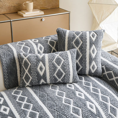 31 of 33:Thickened Plush Sofa Cover, Textured Geometric Couch Protector with Non-Slip Backing 