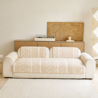 29 of 33:Thickened Plush Sofa Cover, Textured Geometric Couch Protector with Non-Slip Backing 