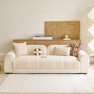 4 of 33:Thickened Plush Sofa Cover, Textured Geometric Couch Protector with Non-Slip Backing 