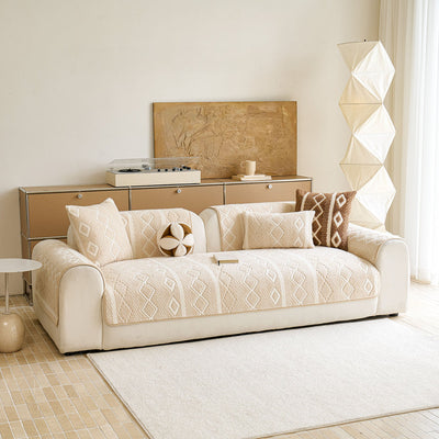 28 of 33:Thickened Plush Sofa Cover, Textured Geometric Couch Protector with Non-Slip Backing 