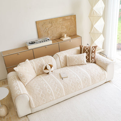 7 of 33:Thickened Plush Sofa Cover, Textured Geometric Couch Protector with Non-Slip Backing 
