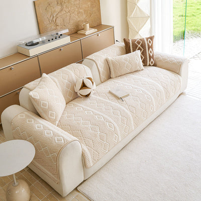 27 of 33:Thickened Plush Sofa Cover, Textured Geometric Couch Protector with Non-Slip Backing 