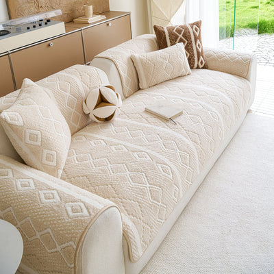 26 of 33:Thickened Plush Sofa Cover, Textured Geometric Couch Protector with Non-Slip Backing 