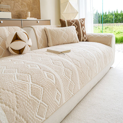 25 of 33:Thickened Plush Sofa Cover, Textured Geometric Couch Protector with Non-Slip Backing 