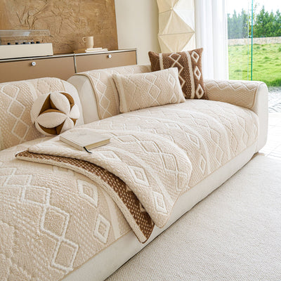 23 of 33:Thickened Plush Sofa Cover, Textured Geometric Couch Protector with Non-Slip Backing 