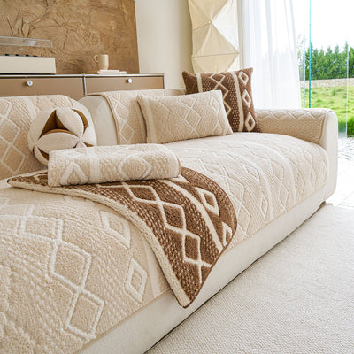 10 of 33:Thickened Plush Sofa Cover, Textured Geometric Couch Protector with Non-Slip Backing 