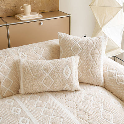 14 of 33:Thickened Plush Sofa Cover, Textured Geometric Couch Protector with Non-Slip Backing 
