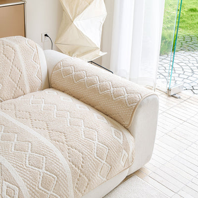 16 of 33:Thickened Plush Sofa Cover, Textured Geometric Couch Protector with Non-Slip Backing 