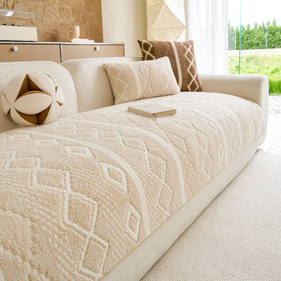 21 of 33:Thickened Plush Sofa Cover, Textured Geometric Couch Protector with Non-Slip Backing 