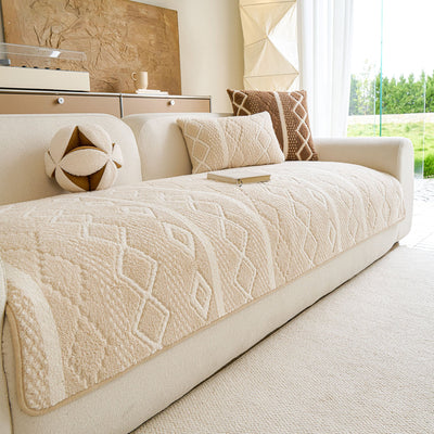 22 of 33:Thickened Plush Sofa Cover, Textured Geometric Couch Protector with Non-Slip Backing 
