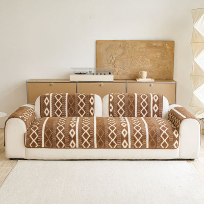32 of 33:Thickened Plush Sofa Cover, Textured Geometric Couch Protector with Non-Slip Backing 
