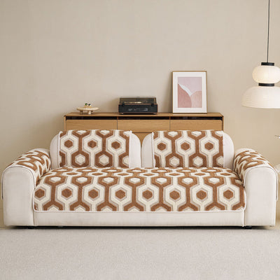 28 of 30:Sherpa Fleece Geometric Sofa Cover, Non-Slip Warm Couch Protector for Pets & Kids 