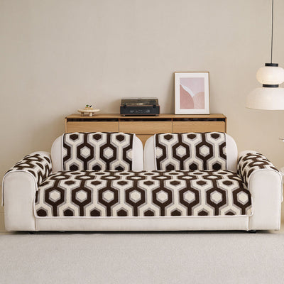 27 of 30:Sherpa Fleece Geometric Sofa Cover, Non-Slip Warm Couch Protector for Pets & Kids 