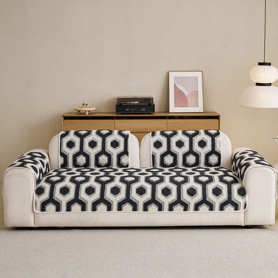 26 of 30:Sherpa Fleece Geometric Sofa Cover, Non-Slip Warm Couch Protector for Pets & Kids 