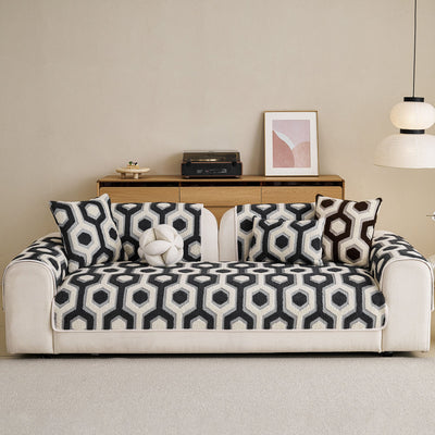 5 of 30:Sherpa Fleece Geometric Sofa Cover, Non-Slip Warm Couch Protector for Pets & Kids 