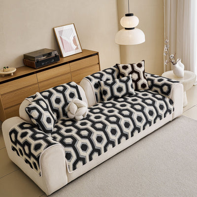 7 of 30:Sherpa Fleece Geometric Sofa Cover, Non-Slip Warm Couch Protector for Pets & Kids 