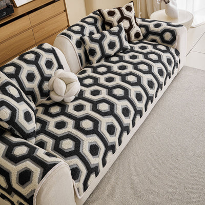 22 of 30:Sherpa Fleece Geometric Sofa Cover, Non-Slip Warm Couch Protector for Pets & Kids 