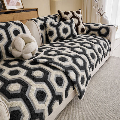 19 of 30:Sherpa Fleece Geometric Sofa Cover, Non-Slip Warm Couch Protector for Pets & Kids 