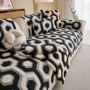 18 of 30:Sherpa Fleece Geometric Sofa Cover, Non-Slip Warm Couch Protector for Pets & Kids 