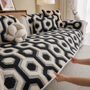 10 of 30:Sherpa Fleece Geometric Sofa Cover, Non-Slip Warm Couch Protector for Pets & Kids 