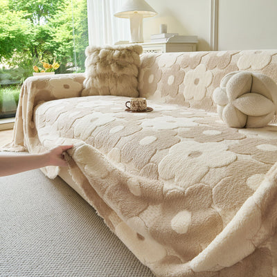 9 of 28:Plush Floral Sofa Throw Cover, Thick Soft Couch Protector Throw Couch for Dogs, Kids 