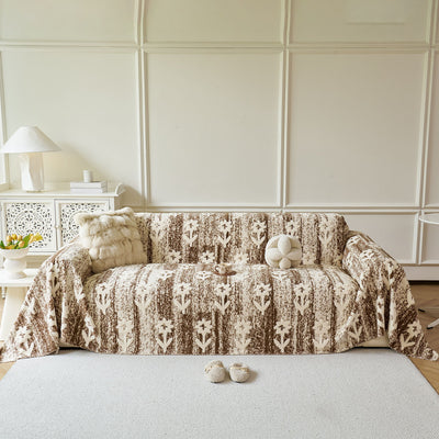 27 of 28:Floral Plush Fleece Sofa Throw Cover, Soft Warm Couch Protector Slip Cover for Couch 