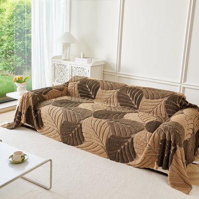 26 of 29:Plush Fleece Leaf Pattern Sofa Throw Cover, Soft Couch Protector Couch Cover Blanket 