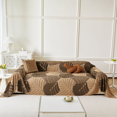 4 of 29:Plush Fleece Leaf Pattern Sofa Throw Cover, Soft Couch Protector Couch Cover Blanket 