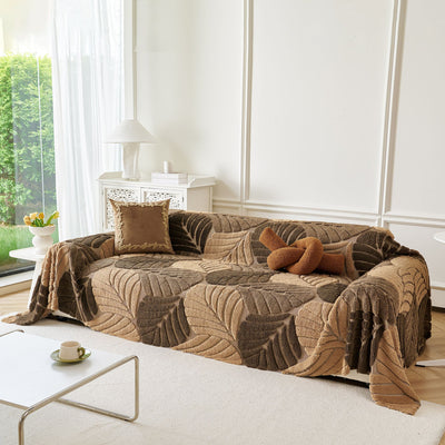 25 of 29:Plush Fleece Leaf Pattern Sofa Throw Cover, Soft Couch Protector Couch Cover Blanket 