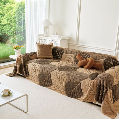 5 of 29:Plush Fleece Leaf Pattern Sofa Throw Cover, Soft Couch Protector Couch Cover Blanket 